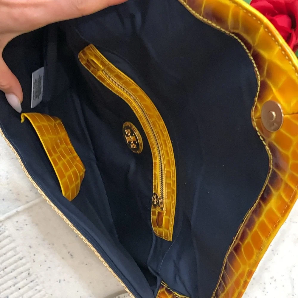 Tory Burch Yellow & Natural Raffia Envelope Crossbody